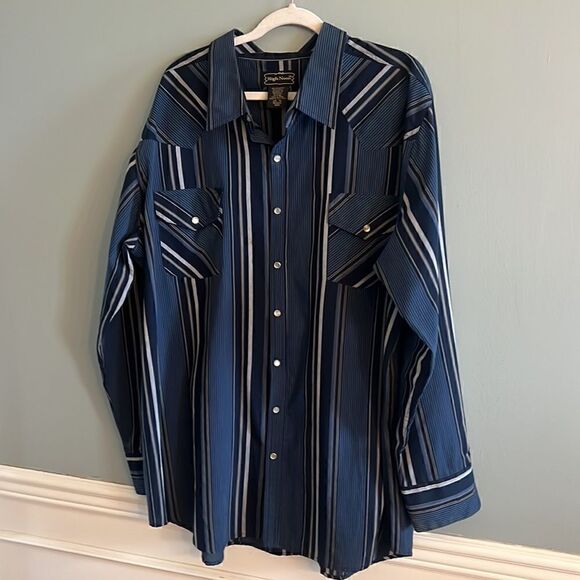 High Noon Rodeo Western Men’s navy blue Pearl snaps 2XL Tall button down shirt - Picture 6 of 14